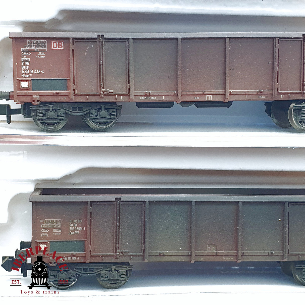 ♻️ 2da mano - Roco 4x 25564/65/66/67 vagones de borde alto DB envejecidos N escala 1:160