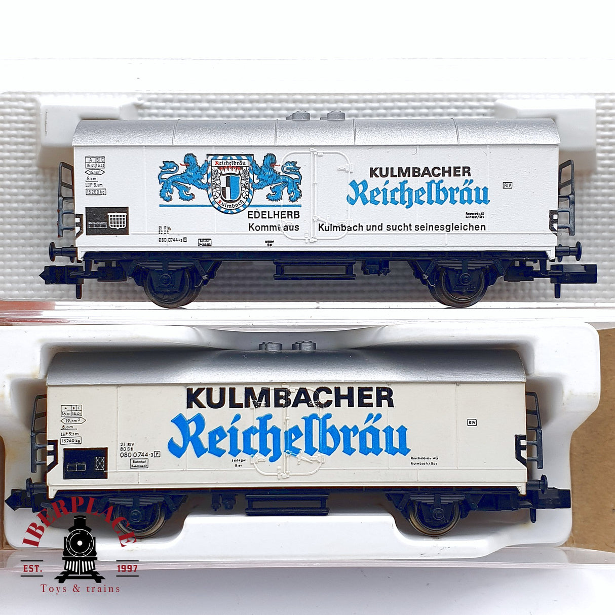 ♻️ 2da mano - Fleischmann 5x vagones cerveceros Löwenbräu Kulmbacher Pilsener N escala 1:160