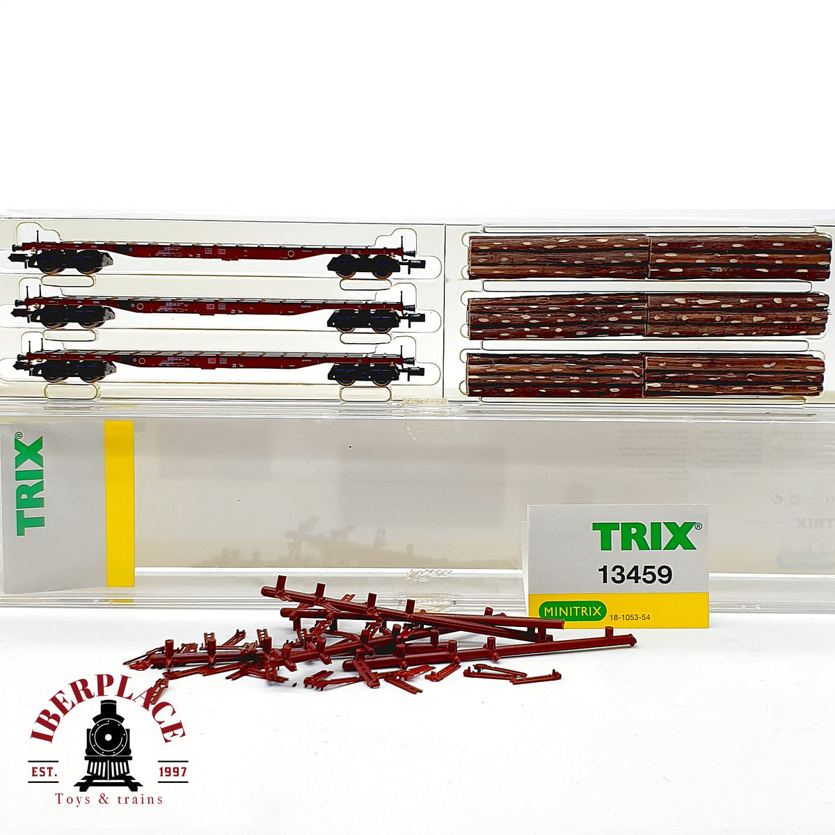 ♻️ Minitrix 13459 Set 3 vagones teleros carga troncos madera DB Ep IV escala N 1:160