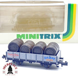 ♻️  Minitrix 13805 Vagon Bordes Altos Carga Toneles Staufen Brau DB Ep III escala N 1:160