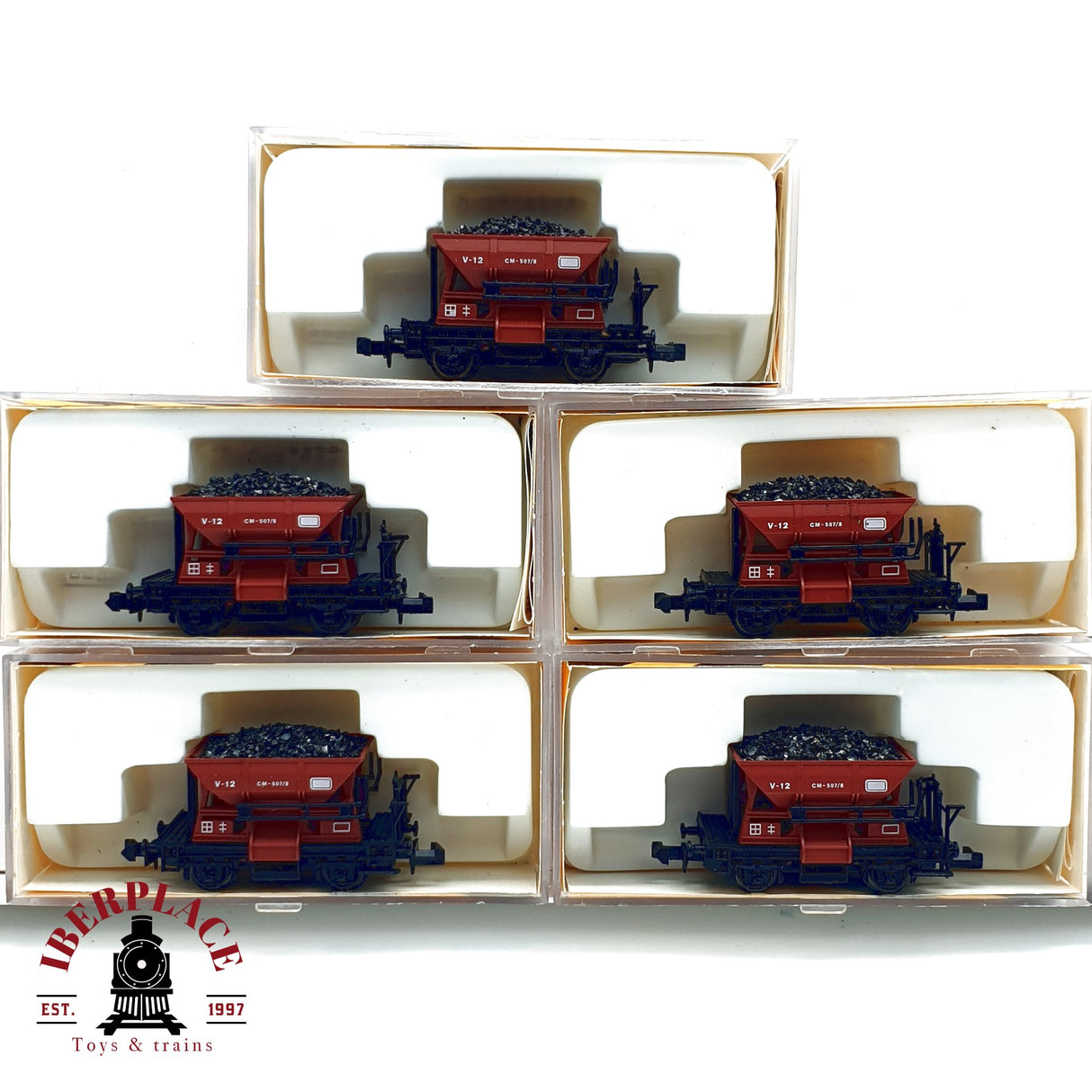 ♻️ IBERTREN 5x 461 vagones tolva V-12 con carbón  N escala 1:160 R06