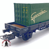 ♻️ 2da mano -  DC Electrotren vagón plataforma con contenedor González RENFE H0 escala 1:87