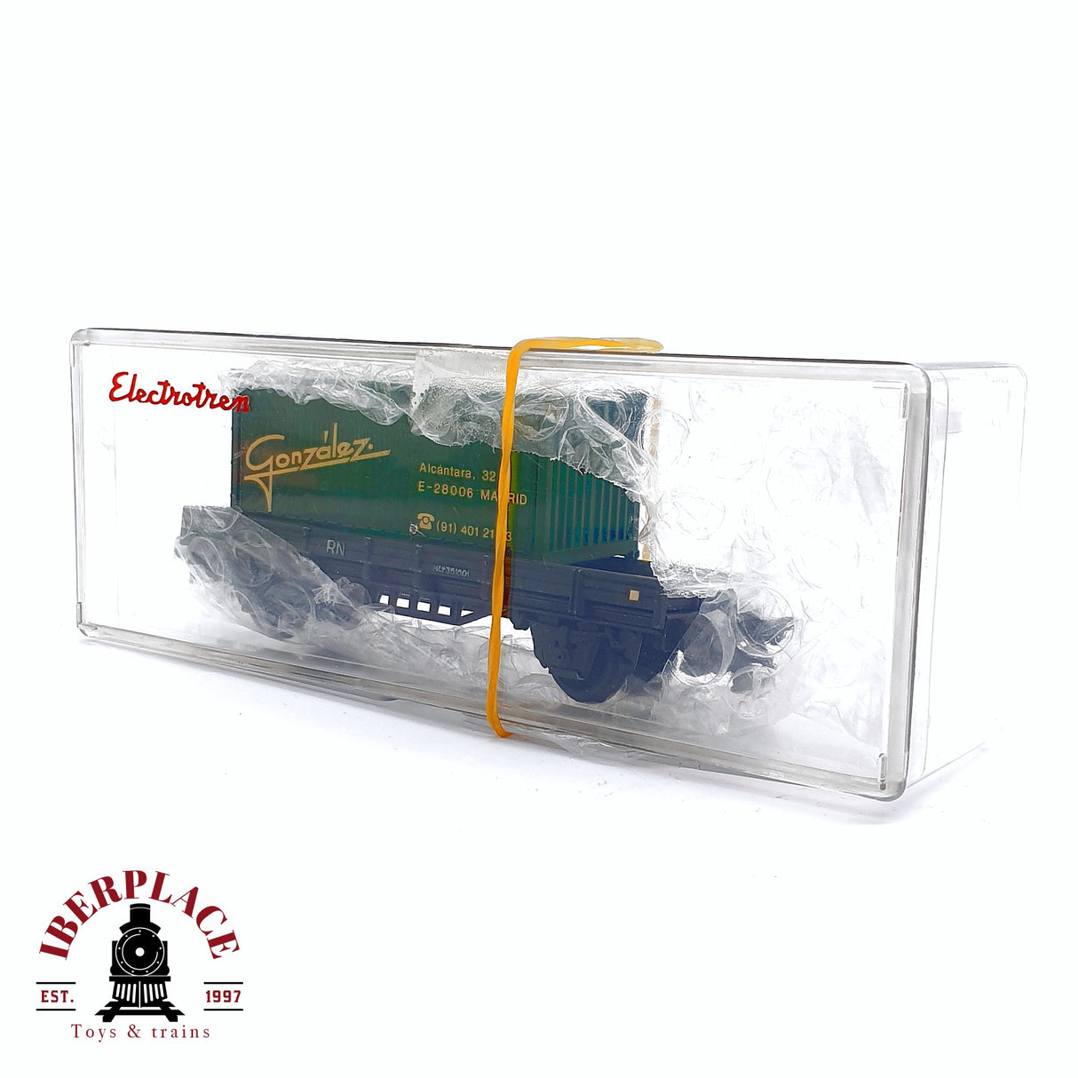 ♻️ 2da mano -  DC Electrotren vagón plataforma con contenedor González RENFE H0 escala 1:87