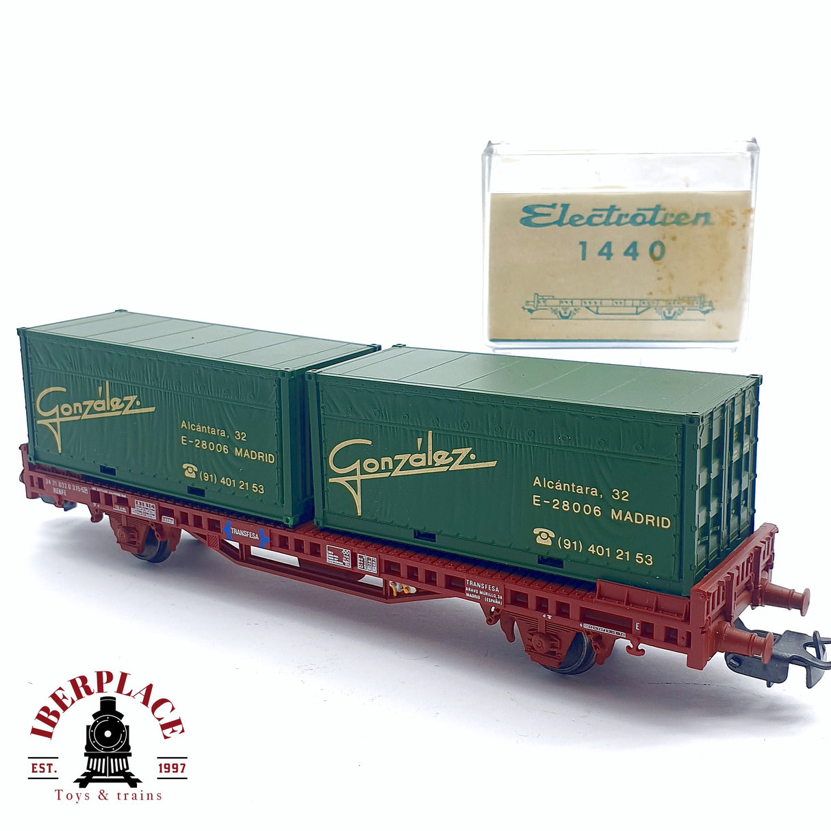♻️ 2da mano -  DC Electrotren 1440 plataforma con contenedores Gonzales Transfesa RENFE H0 escala 1:87