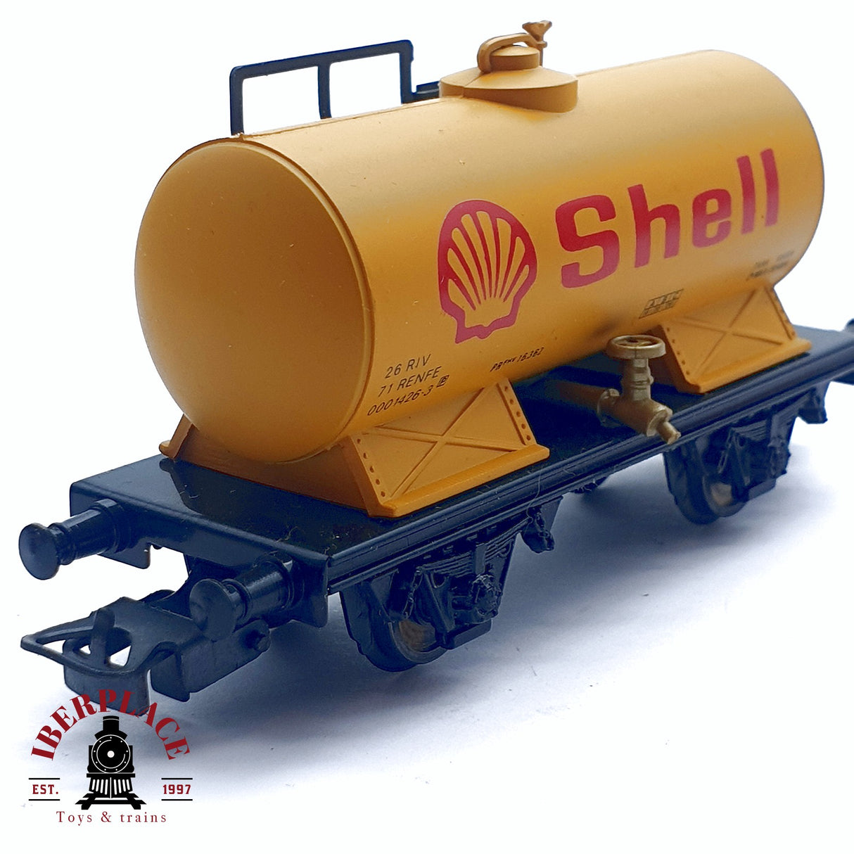 ♻️ 2da mano -  DC Electrotren 1802 vagón cisterna shell amarillo RENFE H0 escala 1:87