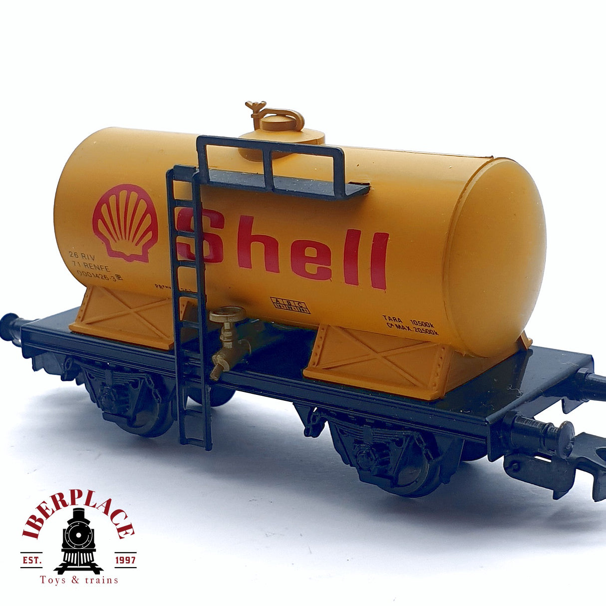 ♻️ 2da mano -  DC Electrotren 1802 vagón cisterna shell amarillo RENFE H0 escala 1:87