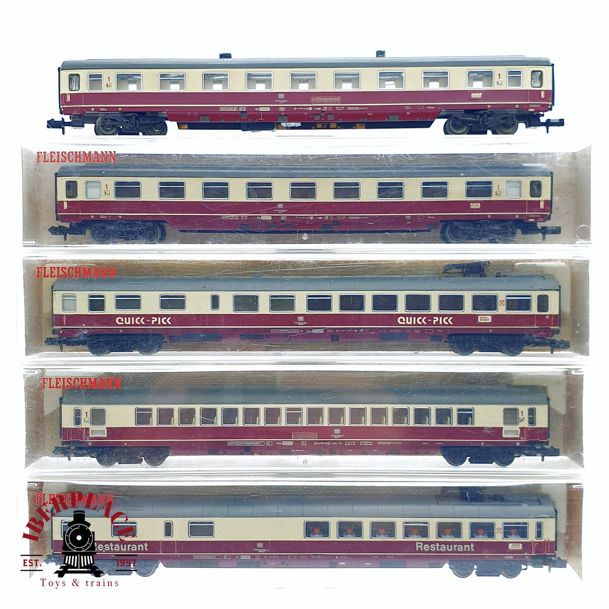 ♻️ 2da mano - 5x Fleischmann vagones pasajeros y restaurante Restaurante DB N escala 1:160