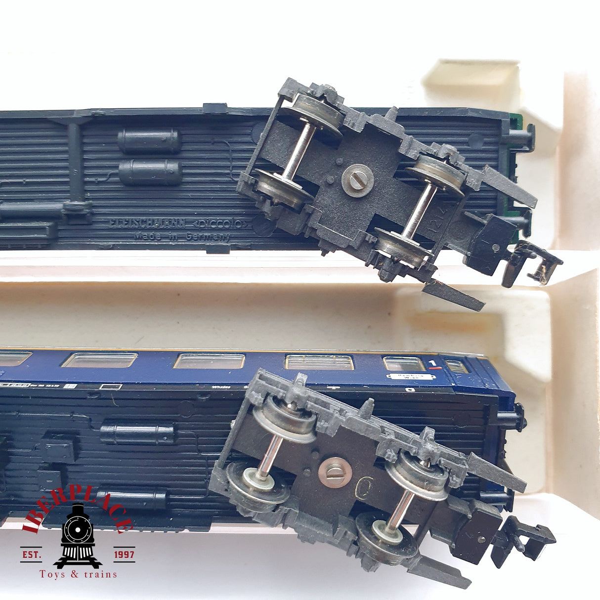 ♻️ 2da mano - 4x Fleischmann vagones pasajeros, equipajes, restaurante DB N escala 1:160