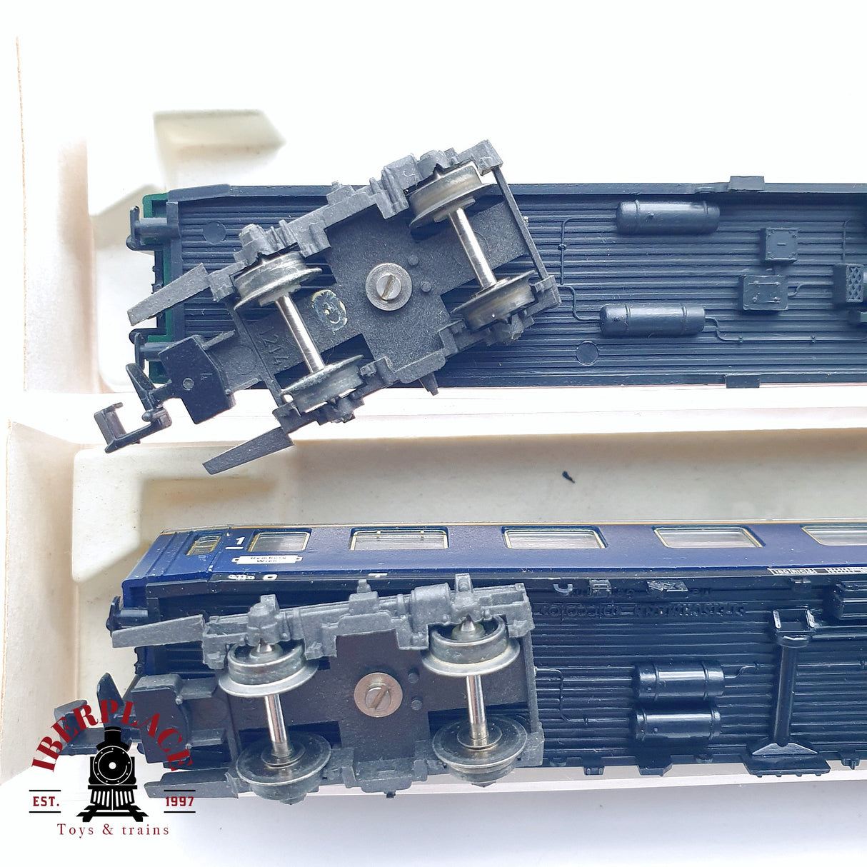 ♻️ 2da mano - 4x Fleischmann vagones pasajeros, equipajes, restaurante DB N escala 1:160