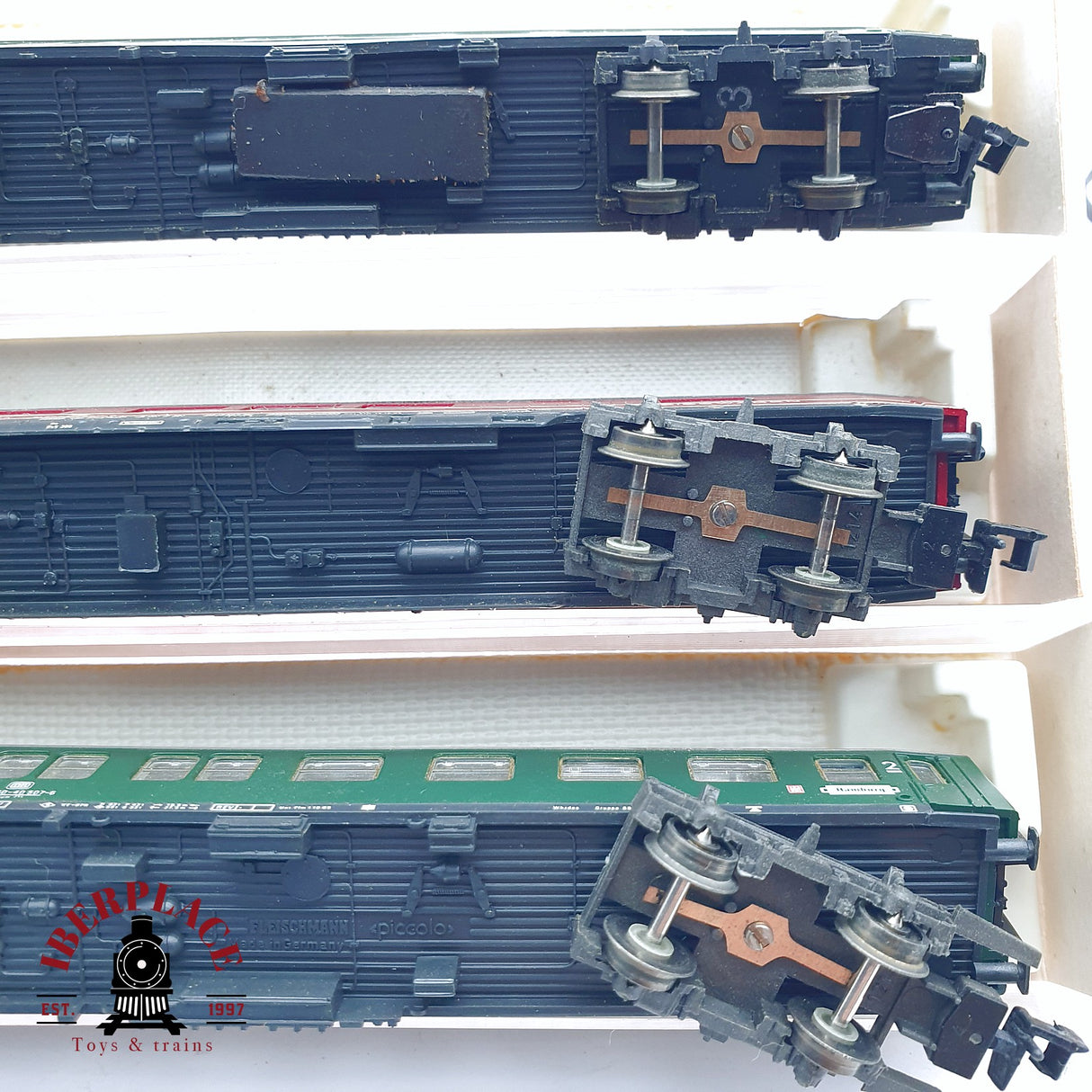 ♻️ 2da mano - 3x Fleischmann vagones pasajeros, restaurante DB 2da clase N escala 1:160