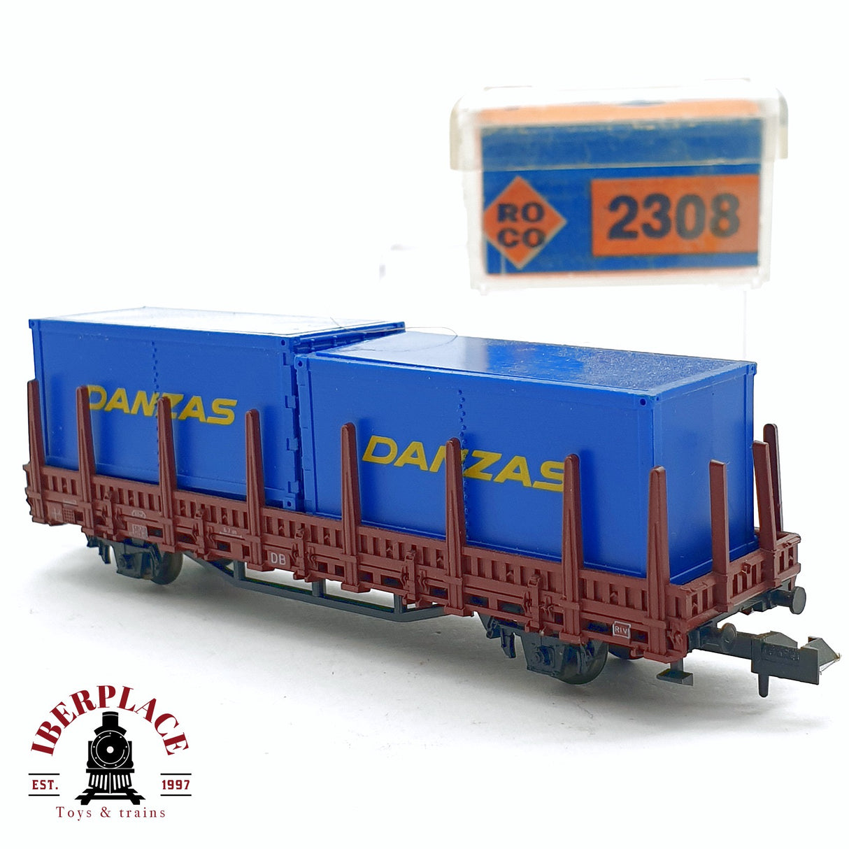 ♻️ 2da mano - Roco 2308 vagón estacas con contenedores DANZAS DB N escala 1:160