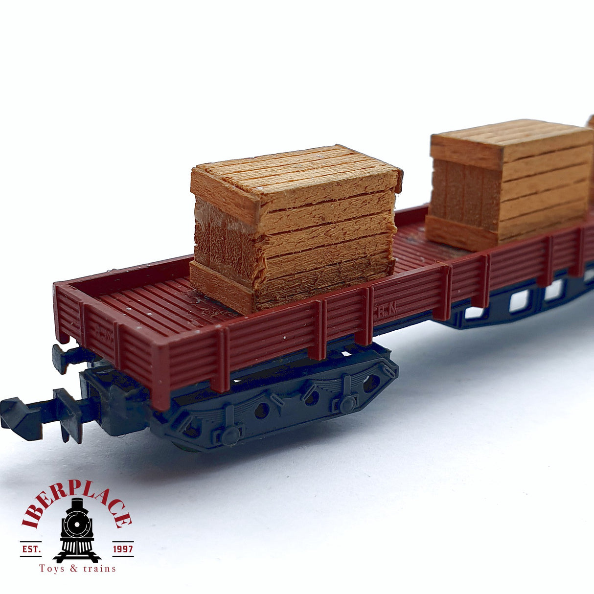♻️ 2da mano - IBERTREN vagón mercancias de borde bajo con carga RENFE N escala 1:160