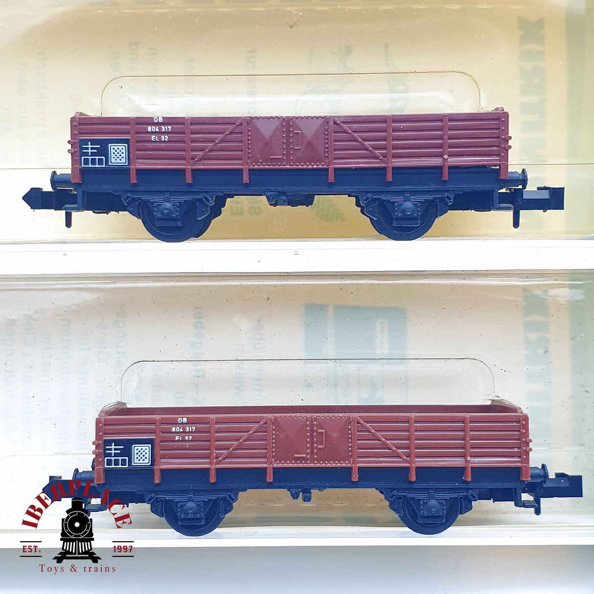 ♻️ 2da mano - Minitrix 2x 3251 vagones de borde bajo DB N escala 1:160