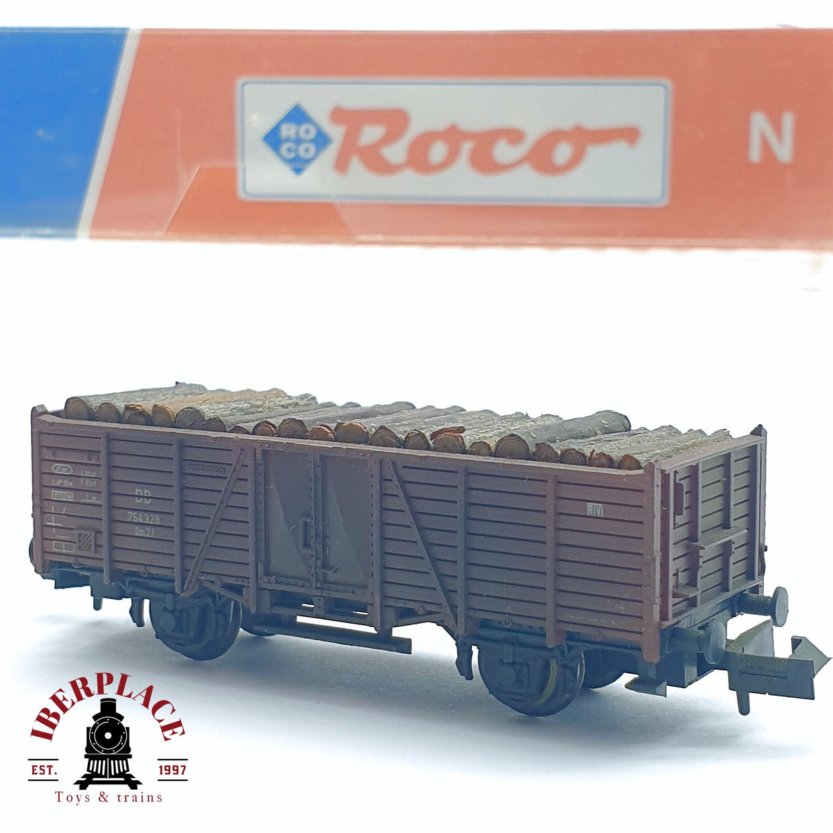 ♻️ 2da mano - Roco vagón de bordes alto con troncos de carga DB  N escala 1:160