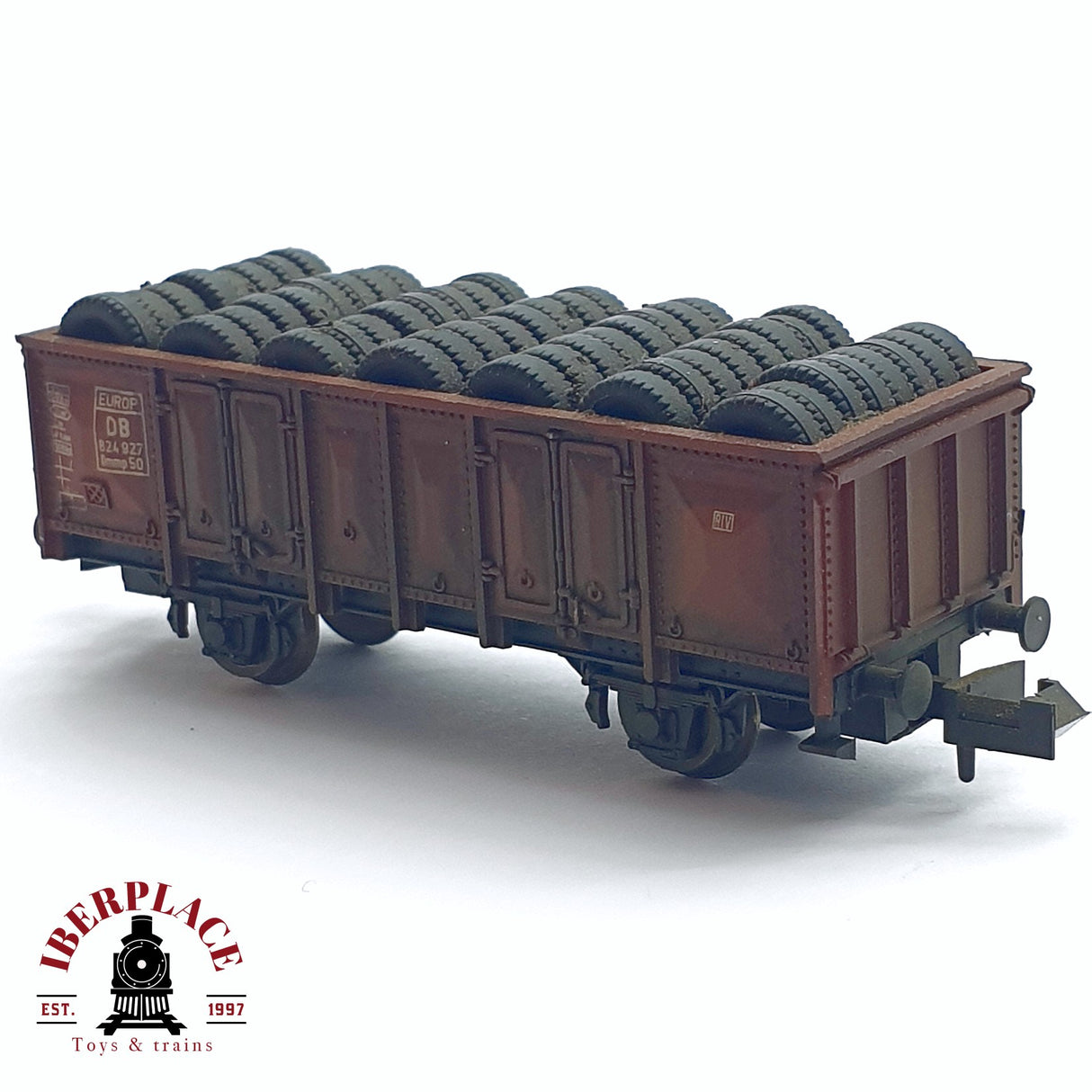 ♻️ 2da mano - Roco vagón de bordes alto con neumáticos de carga DB  N escala 1:160