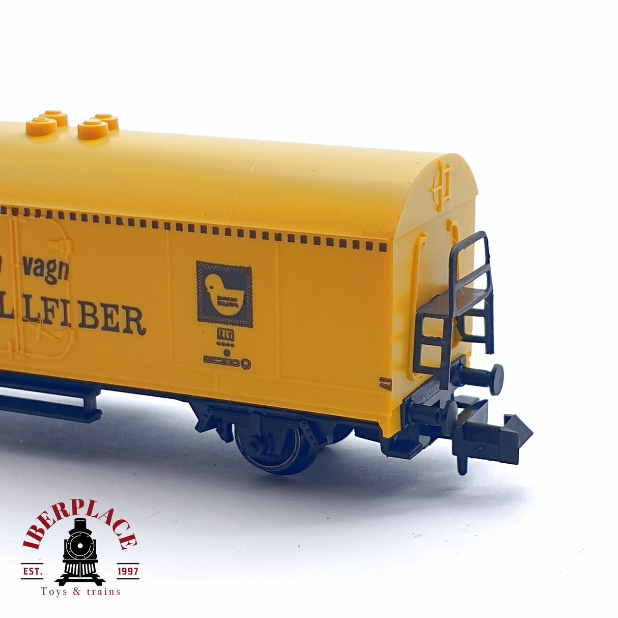 ♻️ 2da mano - Fleischmann 8323 vagón cerrado Gullfiber  SJ 53034 amarillo N escala 1:160