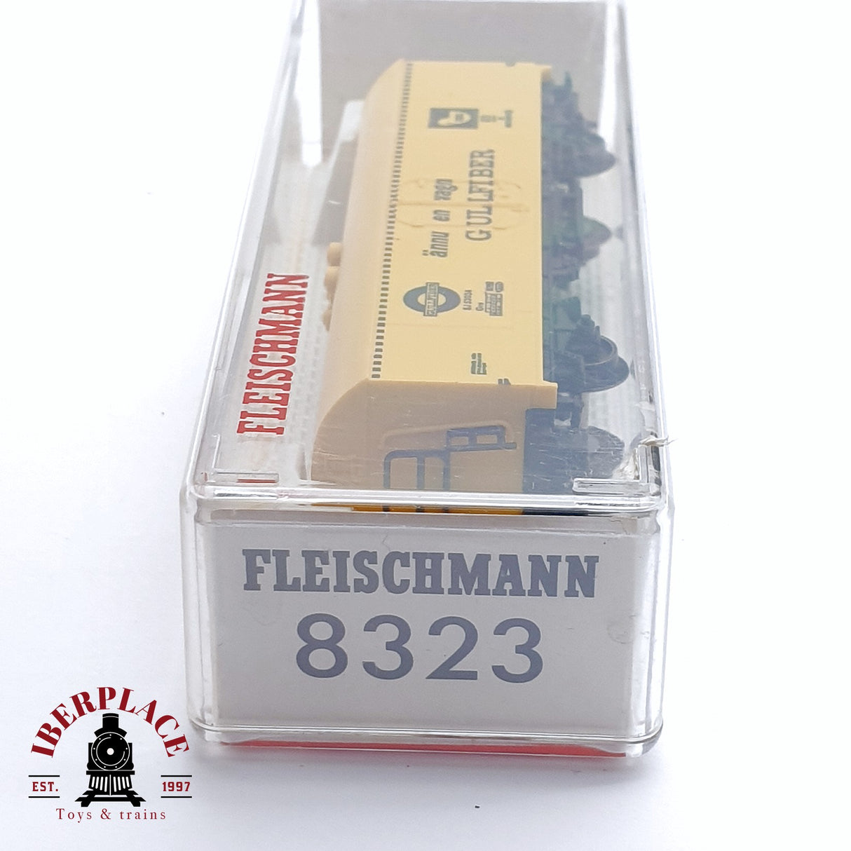 ♻️ 2da mano - Fleischmann 8323 vagón cerrado Gullfiber  SJ 53034 amarillo N escala 1:160