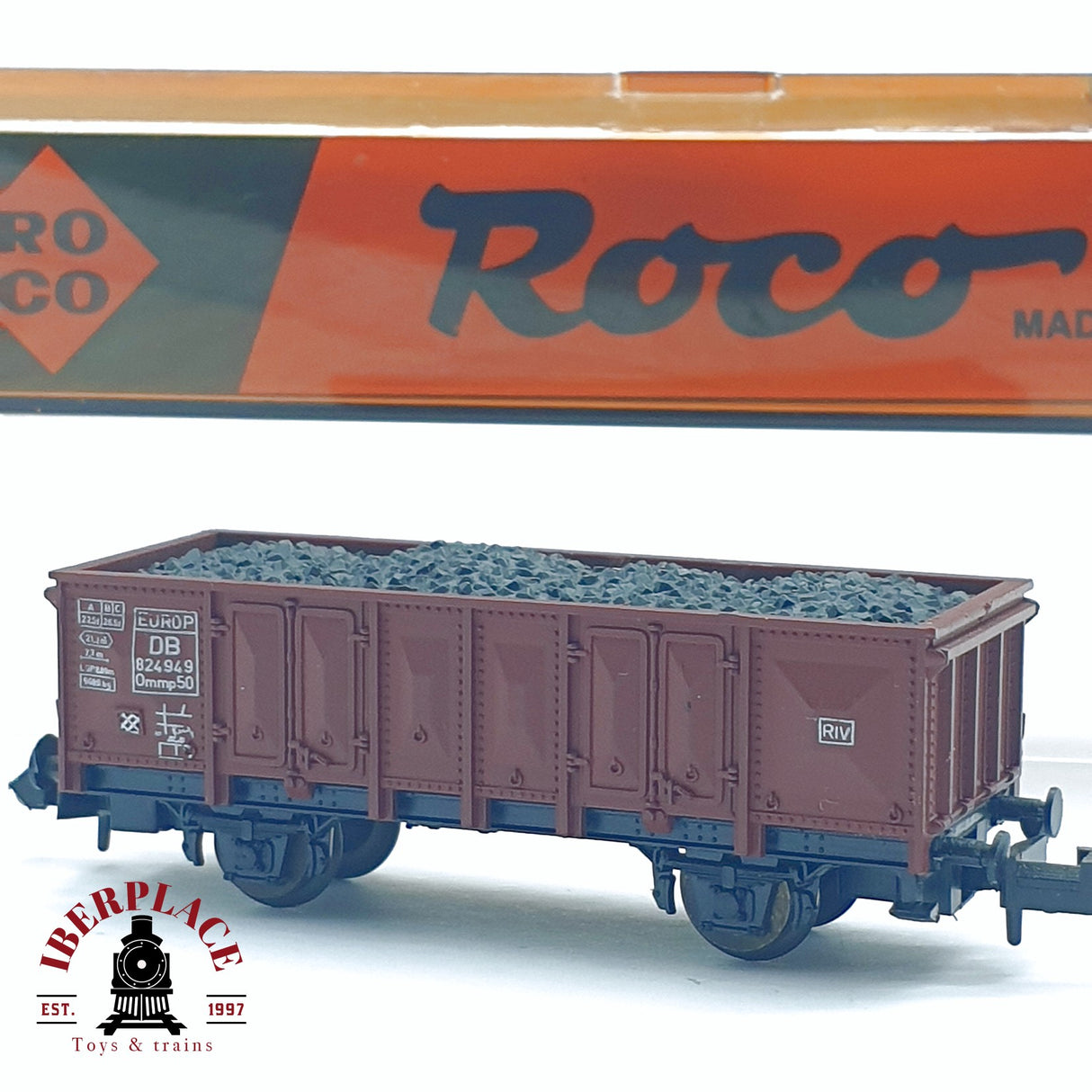 ♻️ 2da mano - Roco 02317A vagón de bordes altos con carbón EUROP DB N escala 1:160