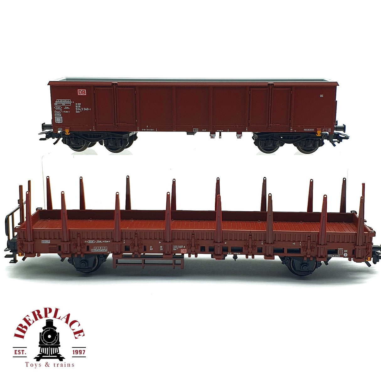 ♻️ 2da mano - Märklin 2x vagón telero y vagón abierto DB H0 escala 1:87 A11