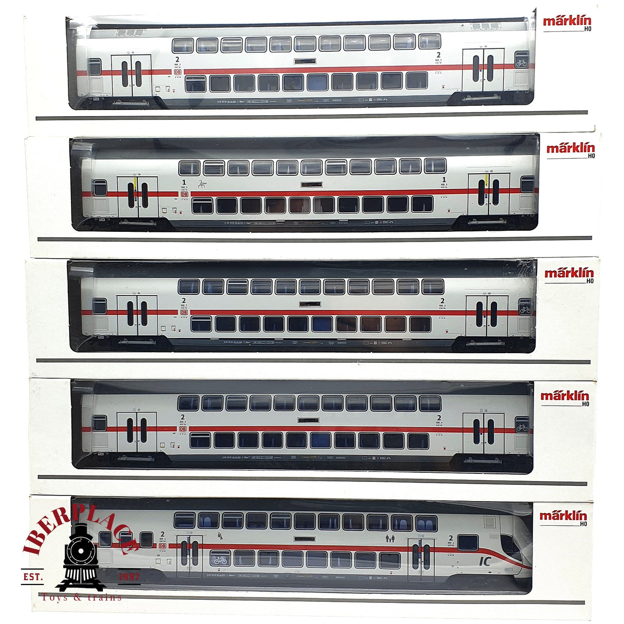 ♻️ 2da mano -  Märklin 5x vagones de doble piso con coche piloto DB H0 escala 1:87 A11