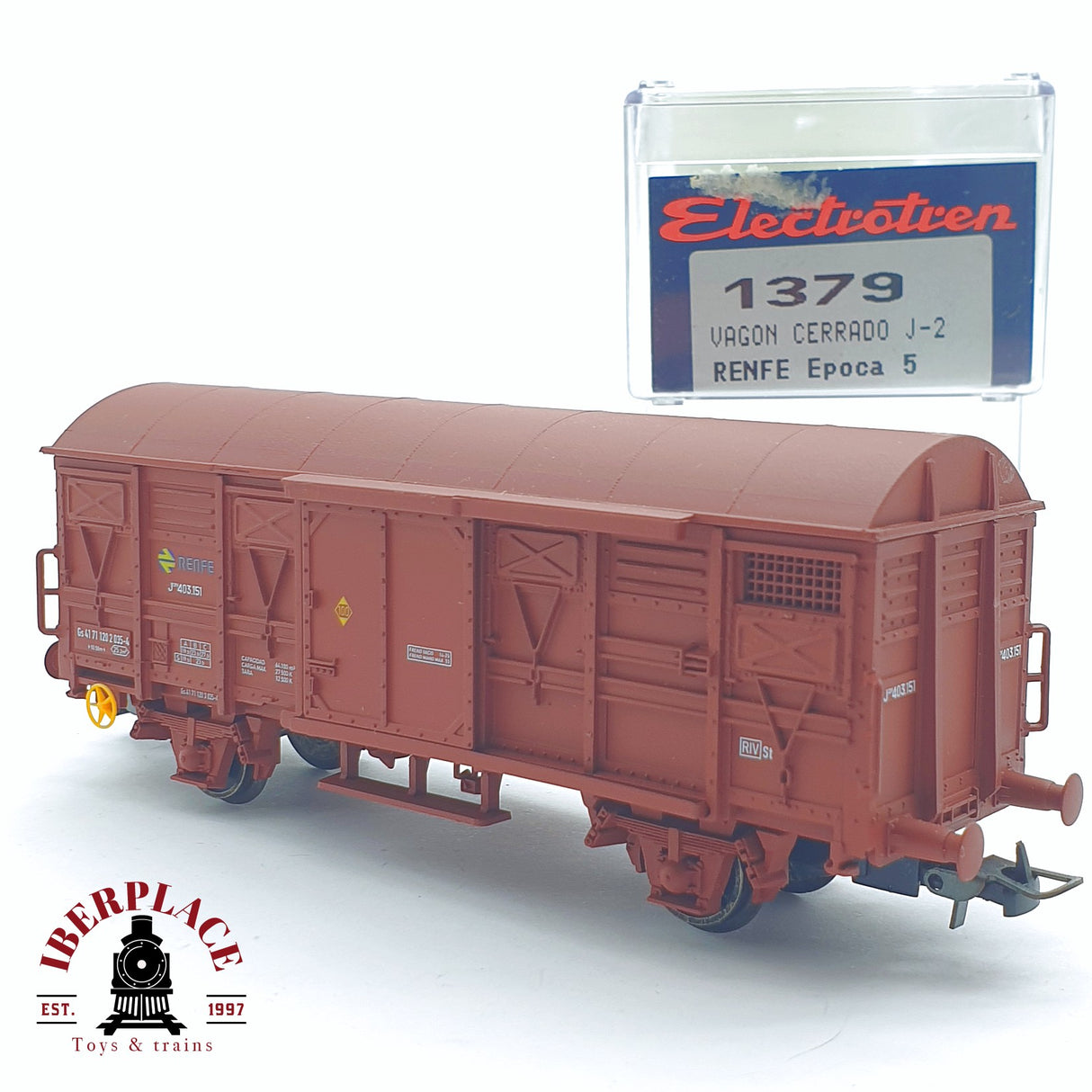 ♻️ 2 mano - Electrotren 1379 vagón cerrado J-2 RENFE H0 escala 1:87 AH05 2/3