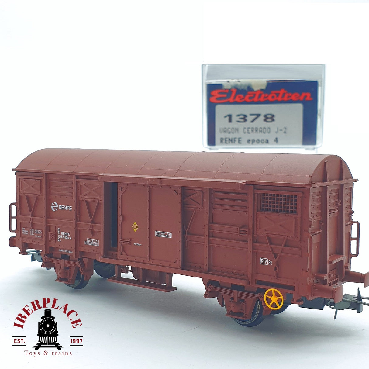♻️ 2 mano - Electrotren 1378 vagón cerrado J-2 RENFE H0 escala 1:87 AH05 2/3