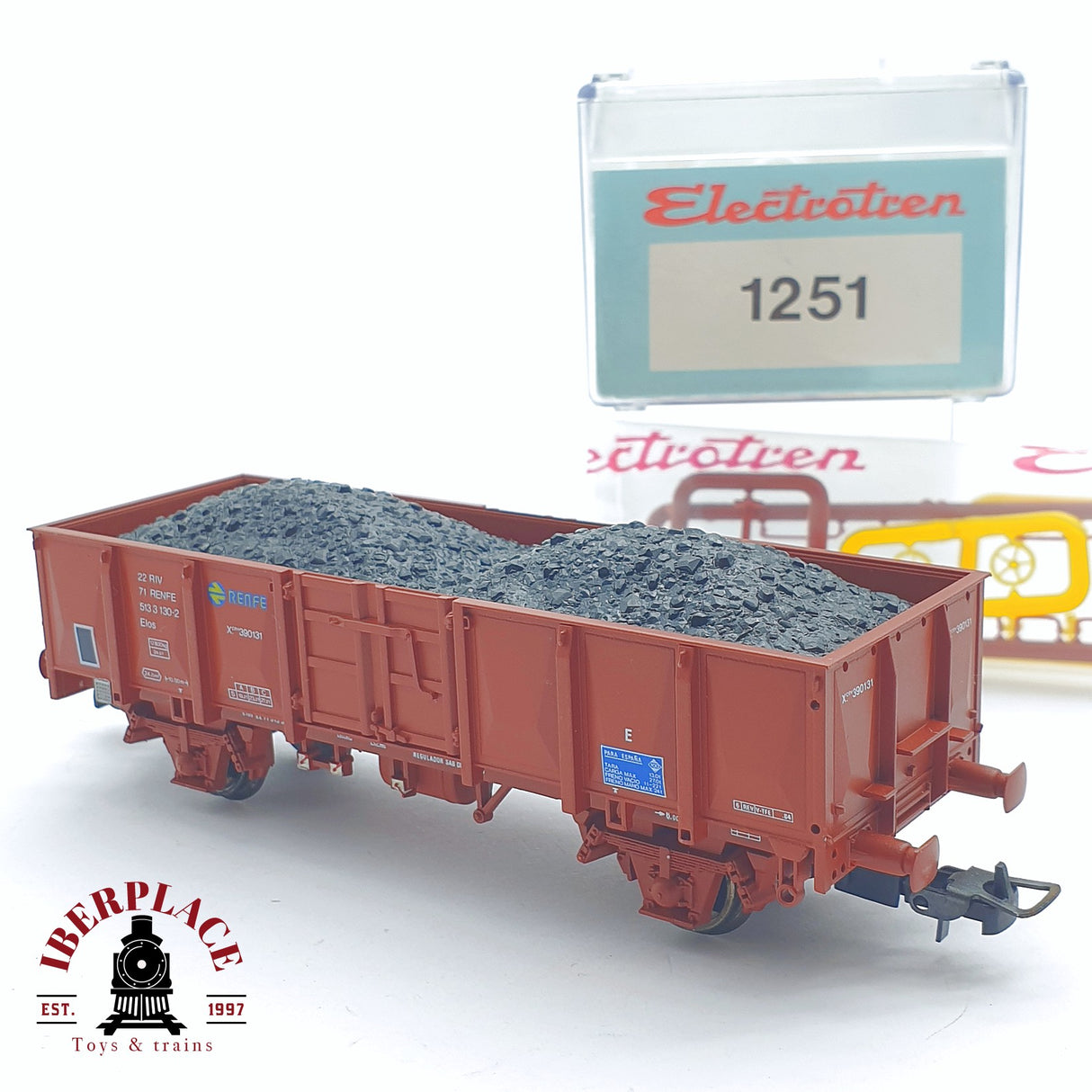 ♻️ 2 mano - Electrotren 1251 vagón con carbón X1 Elos RENFE H0 escala 1:87 AH05 1/2