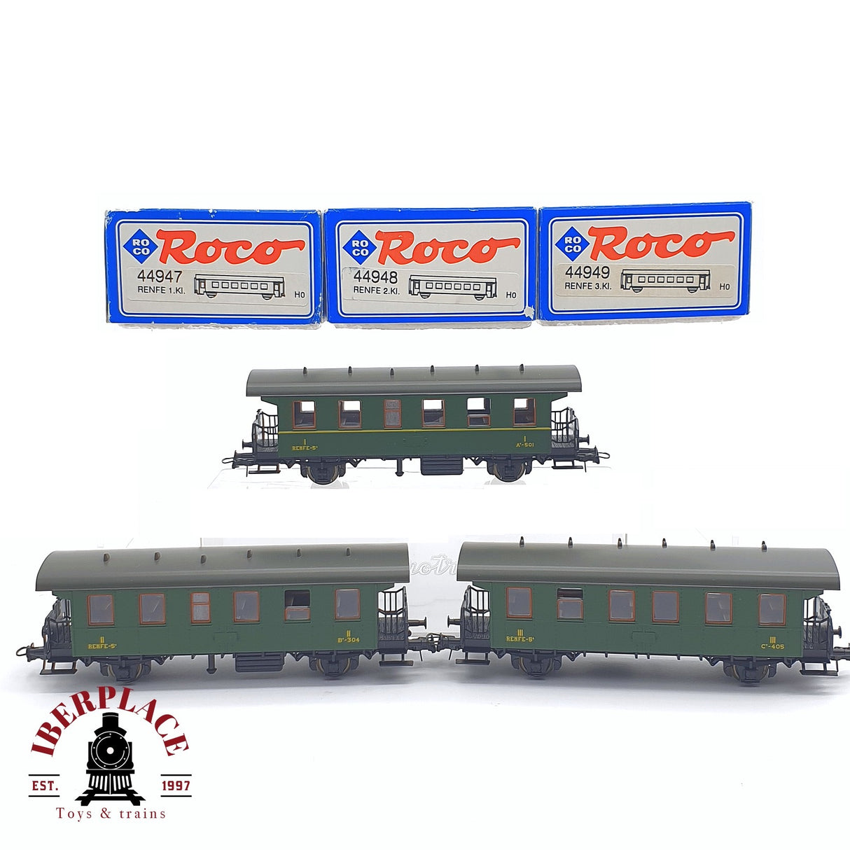 ♻️ 2 mano - Roco 3x vagones pasajero RENFE clases 1-2-3 H0 escala 1:87 AH05