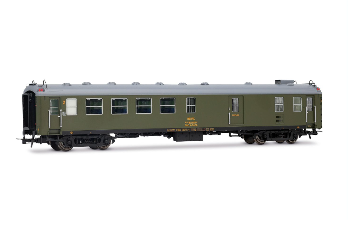 Electrotren HE4037 set de 2 coches serie 5000, compuesto por 1 x furgón BBD4 + 1 x coche cafetería AAR RENFE H0 escala 1:87