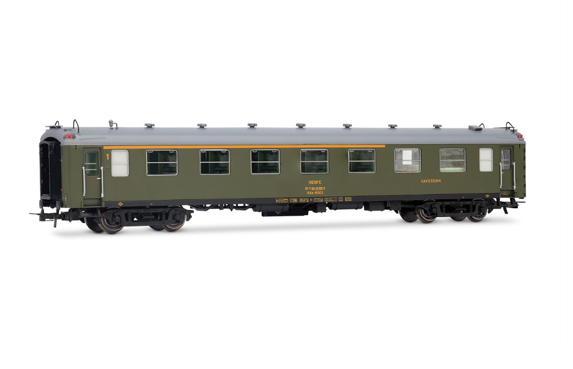 Electrotren HE4037 set de 2 coches serie 5000, compuesto por 1 x furgón BBD4 + 1 x coche cafetería AAR RENFE H0 escala 1:87