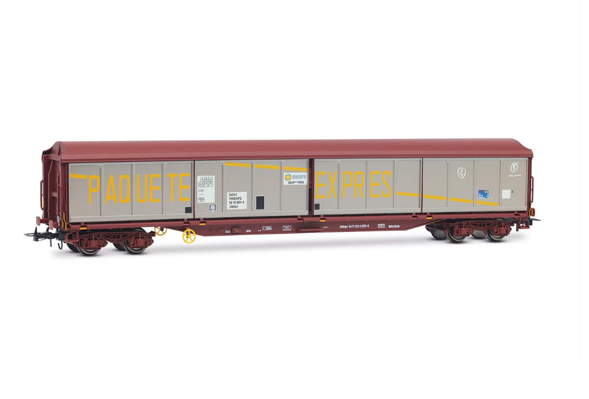 Electrotren HE6084 vagón DDJP de 4 ejes "Paquete-Expres", con puertas intercambiadas, decoración plata-rojo óxido, ép. IV RENFE H0 escala 1:87