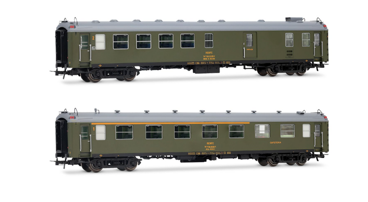 Electrotren HE4037 set de 2 coches serie 5000, compuesto por 1 x furgón BBD4 + 1 x coche cafetería AAR RENFE H0 escala 1:87