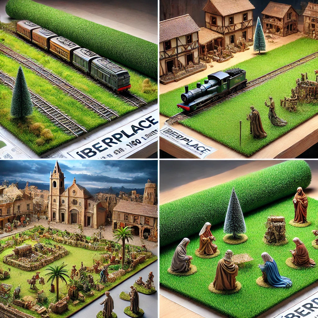 Iberplace Alfombra de Césped Artificial 41×100 cm (7 Colores) – Ideal para Maquetas, Dioramas y Belenes