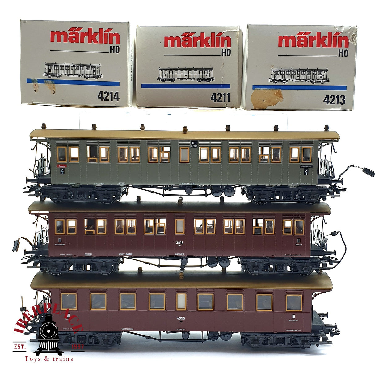♻️ 2da mano - Märklin 3x vagones pasajero expreso K.W.St.E H0 escala 1:87 EH010