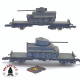 ♻️ 2 mano -  2x Märklin vagones plataforma con vehículos militares Z escala 1:220 TEN06