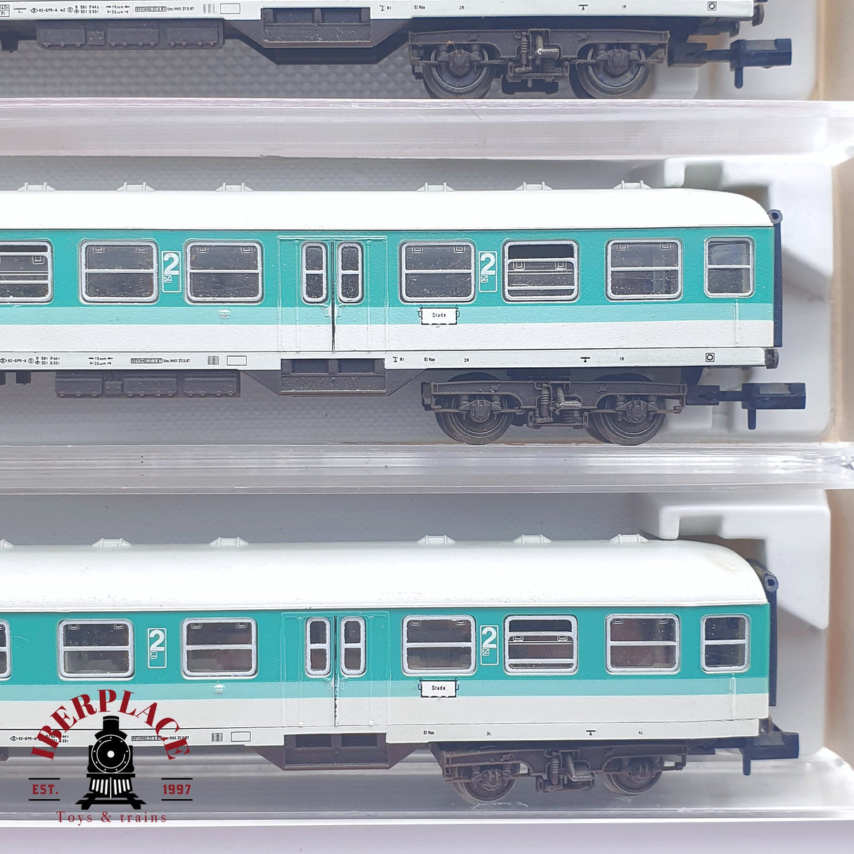 ♻️ 2 mano - Fleischmann 3x vagones pasajeros coche piloto DB clases 1-2 N escala 1:160 TEN06