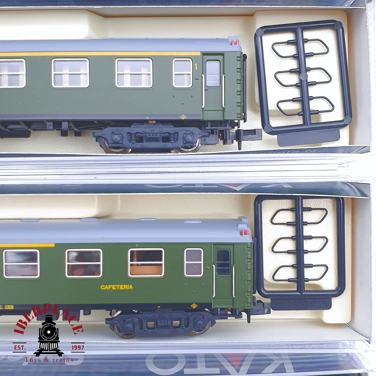 ♻️ 2 mano - KATO 107-1200 set 4 coches pasajero 1-2 clase / cafeteria RENFE N escala 1:160 AN08