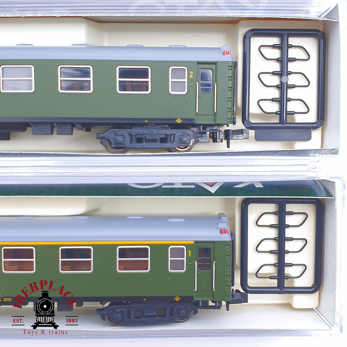 ♻️ 2 mano - KATO 107-1200 set 4 coches pasajero 1-2 clase / cafeteria RENFE N escala 1:160 AN08