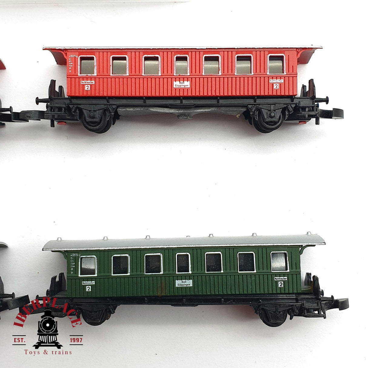 ♻️ 2 mano - Märklin 5x 8701 vagones pasajero verde y rojo Z escala 1:220 EZ07