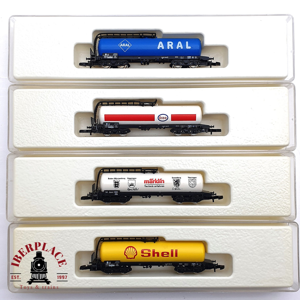 ♻️ 2 mano - Märklin 4x vagones cisterna Shell Aral Esso DB Z escala 1:220 EZ07