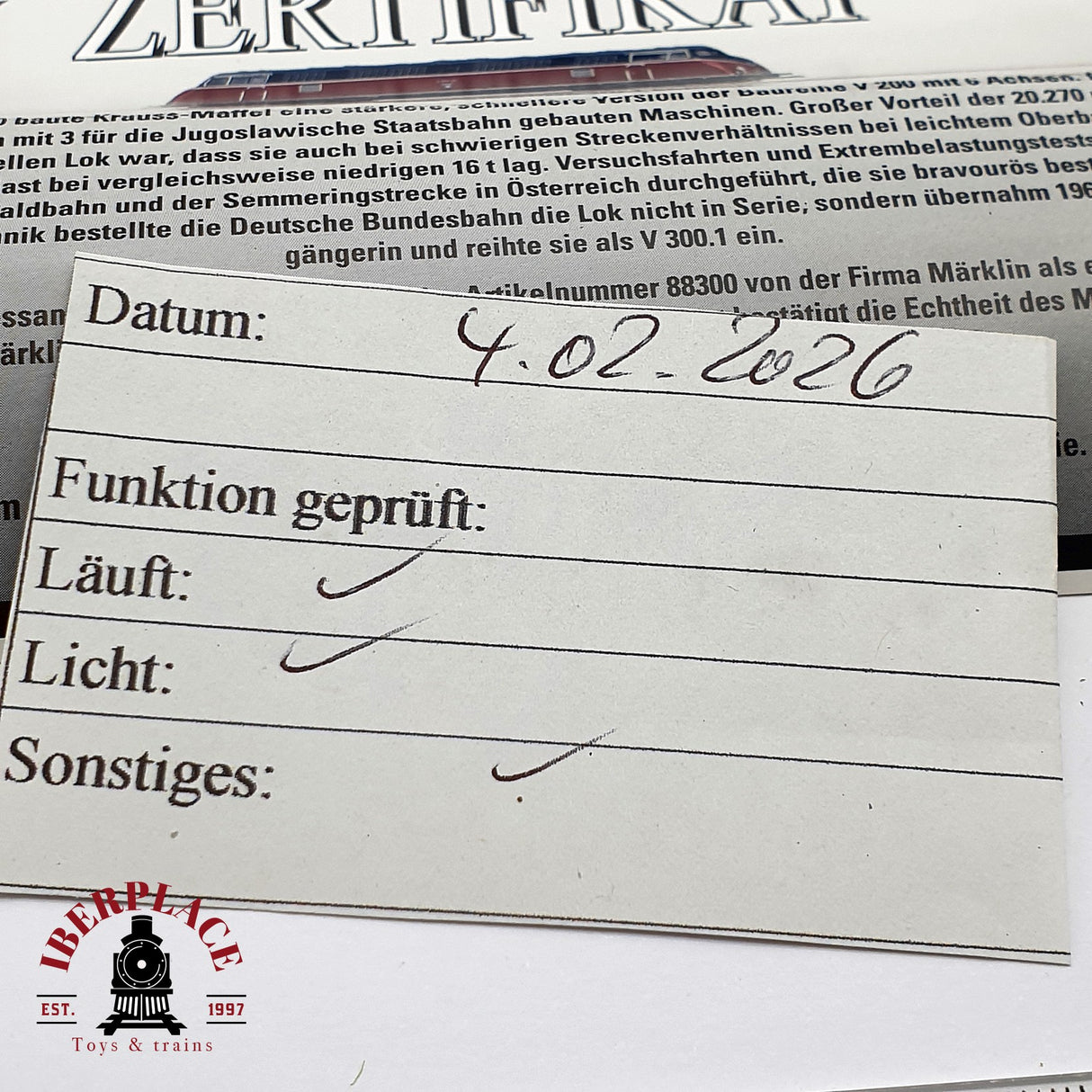 ♻️ 2 mano - Märklin 88300 Locomotora BR V300 DB Z escala 1:220 EZ07