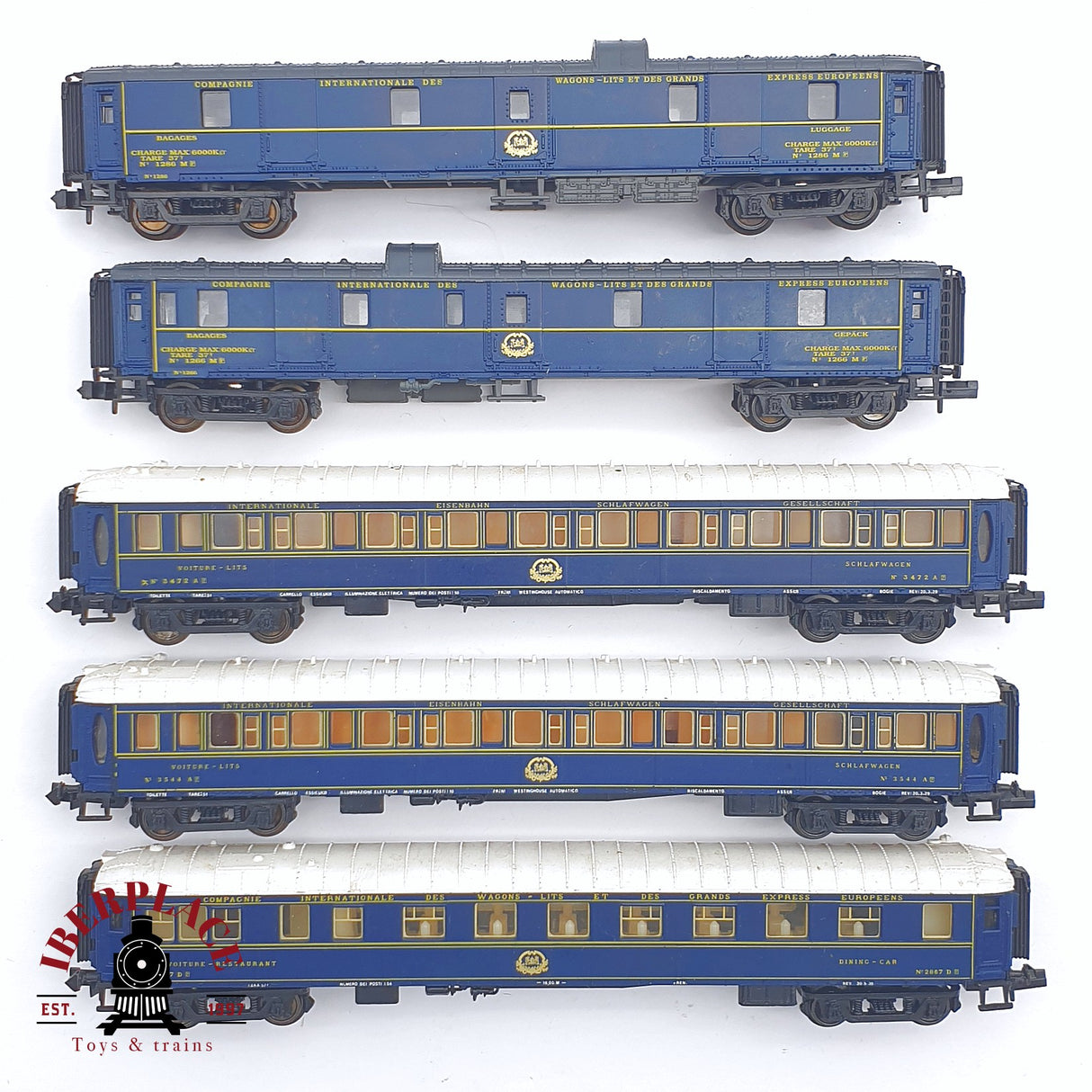 ♻️ 2 mano - Arnold 5x vagones pasajero equipaje, cama, restaurante CIWL N escala 1:160 AN03