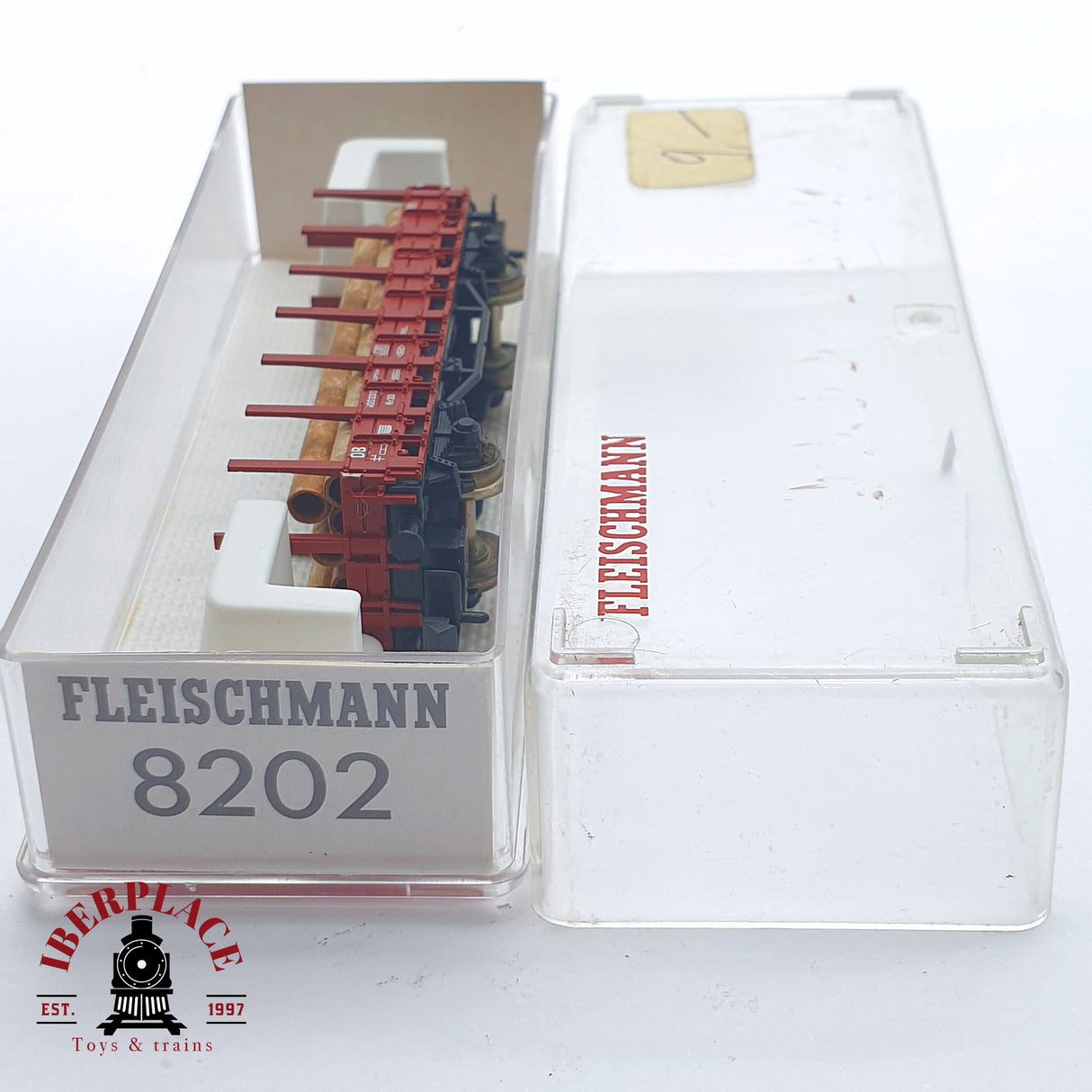 ♻️ 2 mano -  Fleischmann 8202 vagón telero con troncos DB N escala 1:160 AN03