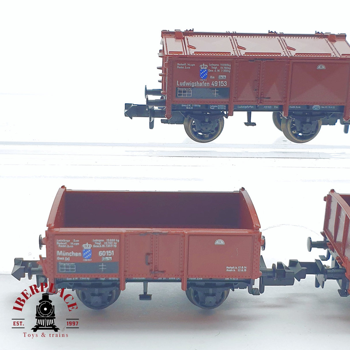 ♻️ 2 mano -  Fleischmann 3x vagones abiertos K.Bay.Sts.B N escala 1:160 AN03