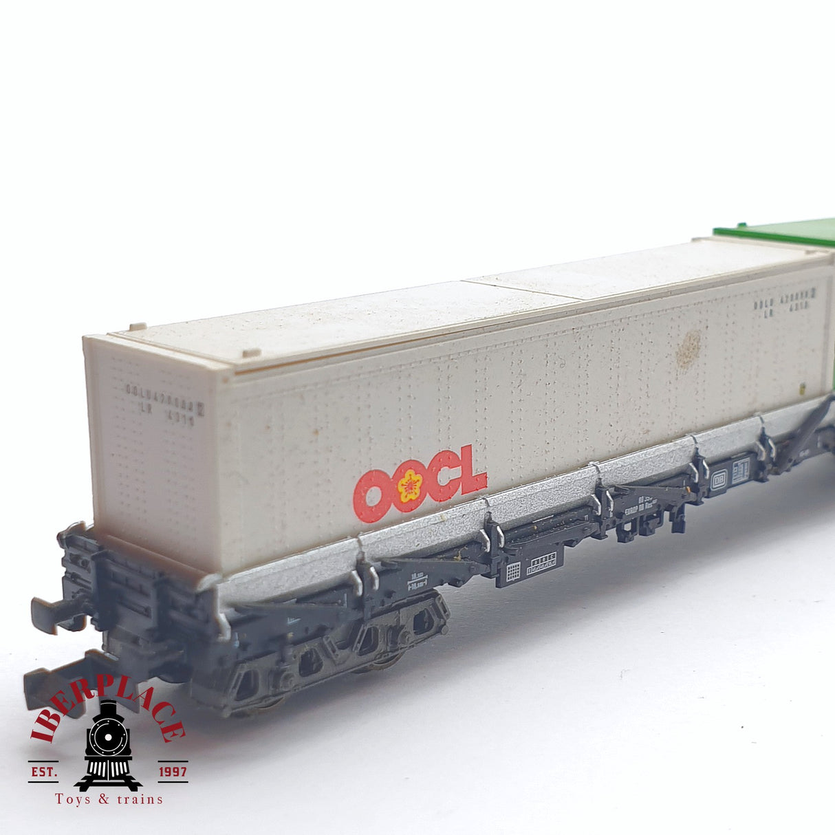 ♻️ 2 mano - Fleischmann 8250K vagón estacas con contenedores evergreen DB N escala 1:160 TEN06