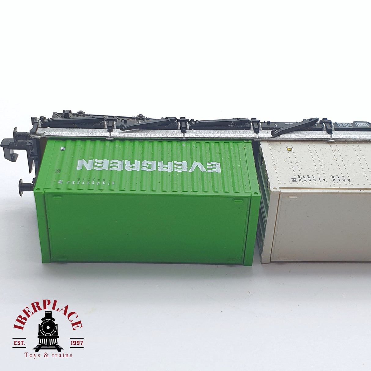 ♻️ 2 mano - Fleischmann 8250K vagón estacas con contenedores evergreen DB N escala 1:160 TEN06