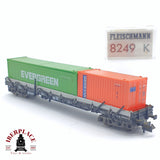 ♻️ 2 mano - Fleischmann 8249K vagón estacas con contenedores evergreen DB N escala 1:160 TEN06
