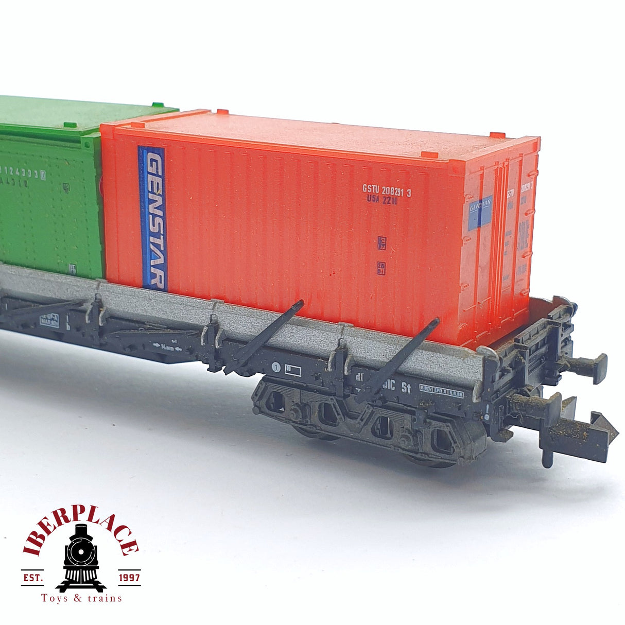 ♻️ 2 mano - Fleischmann 8249K vagón estacas con contenedores evergreen DB N escala 1:160 TEN06