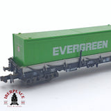 ♻️ 2 mano - Fleischmann 8249K vagón estacas con contenedores evergreen DB N escala 1:160 TEN06