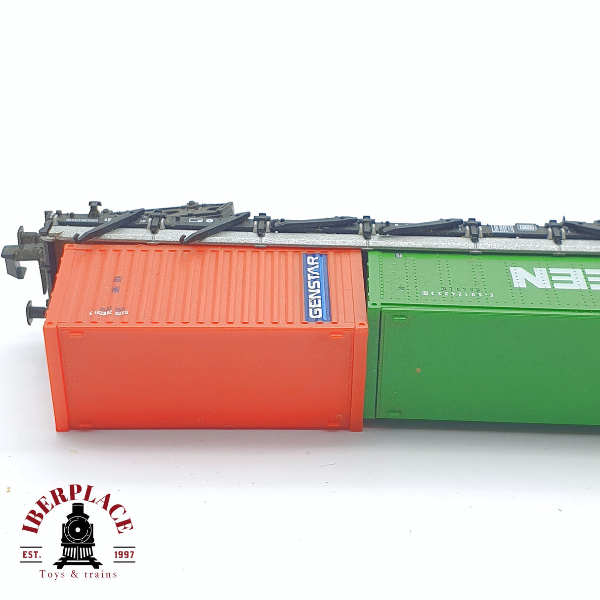 ♻️ 2 mano - Fleischmann 8249K vagón estacas con contenedores evergreen DB N escala 1:160 TEN06